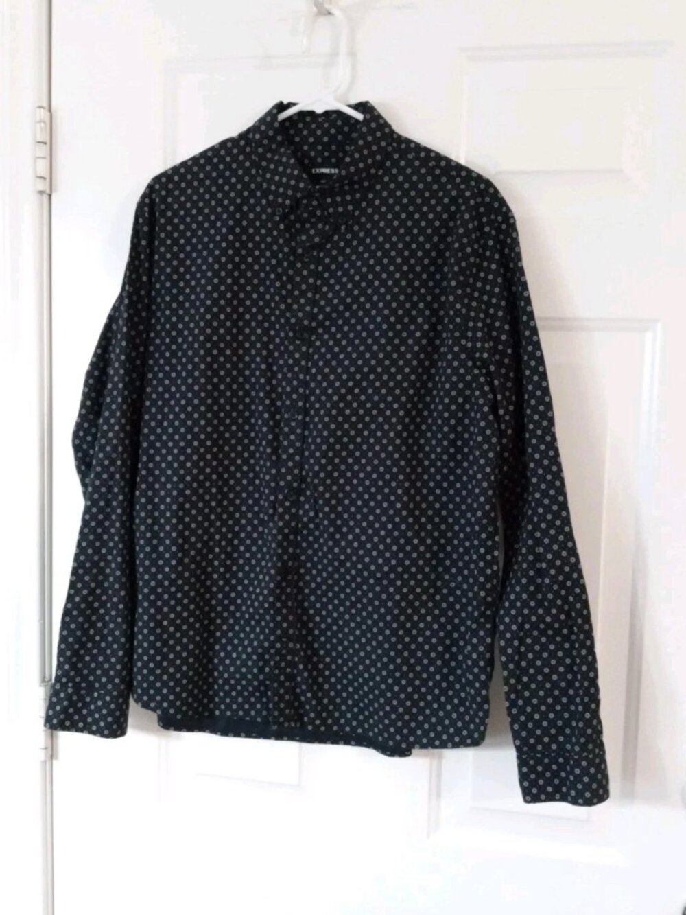 Express Men's Large Navy Blue Floral Long Sleeve Button Up Casual Dress Shirt